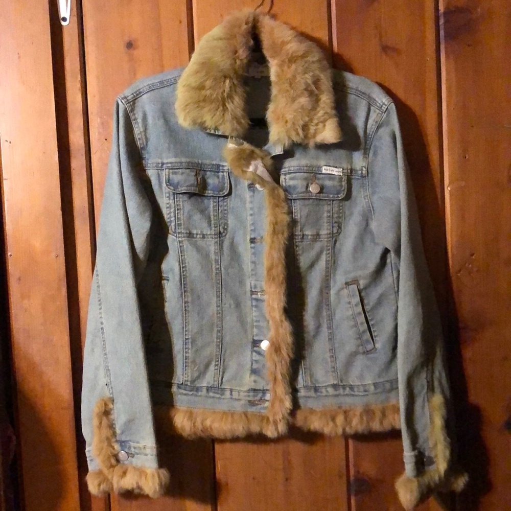 Rare.. Italian designer Ada Gatti denim jacket w/fur trim.